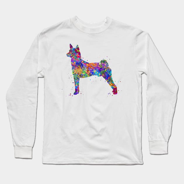 Basenji dog watercolor Long Sleeve T-Shirt by Yahya Art